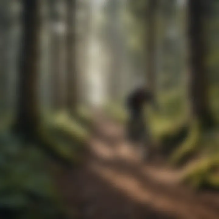 Biker navigating through a dense forest trail