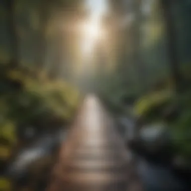 Tranquil Bridge Crossing Amidst Nature's Symphony Mountain Trail Bridge Over Crystal Clear Stream