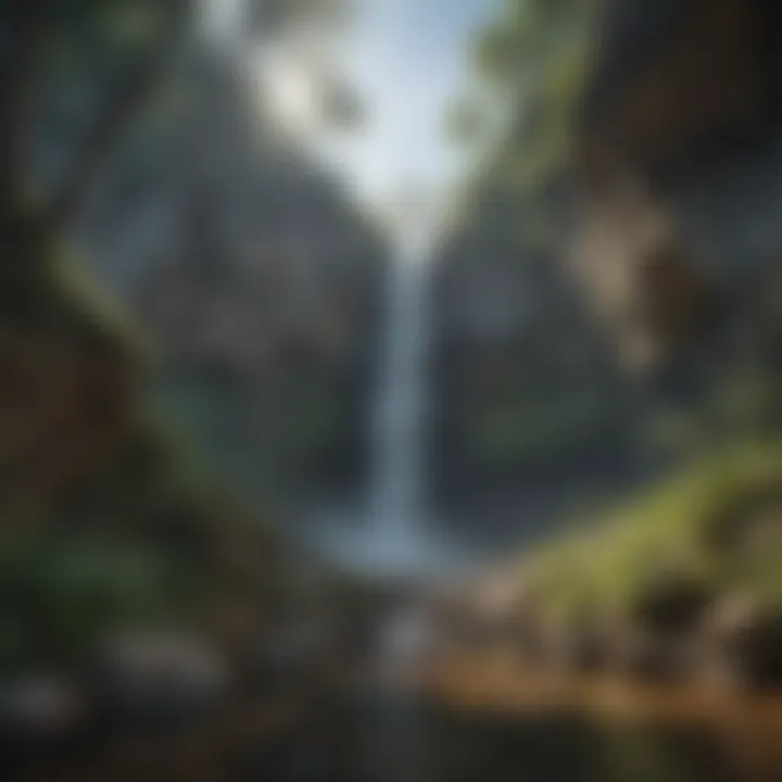 Mystical Waterfall Cascading Down Rocky Cliffs Mystical waterfall cascading down rocky cliffs