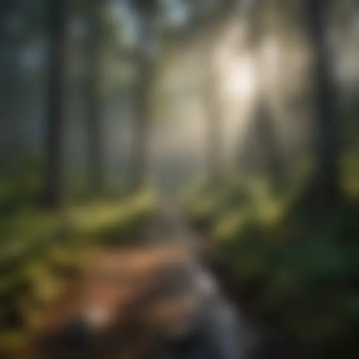 Tranquility of a National Forest A tranquil forest scene depicting the serene beauty of a national forest