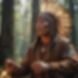 Native American shaman performing a forest ritual