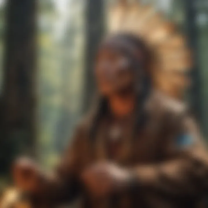 Native American shaman performing a forest ritual