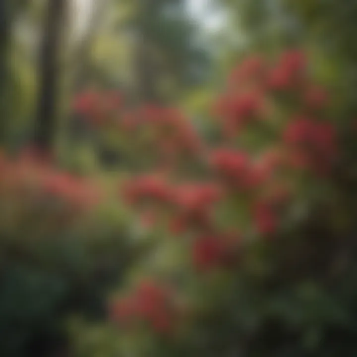 Close-up of a native shrub in bloom, highlighting its colorful flowers and foliage