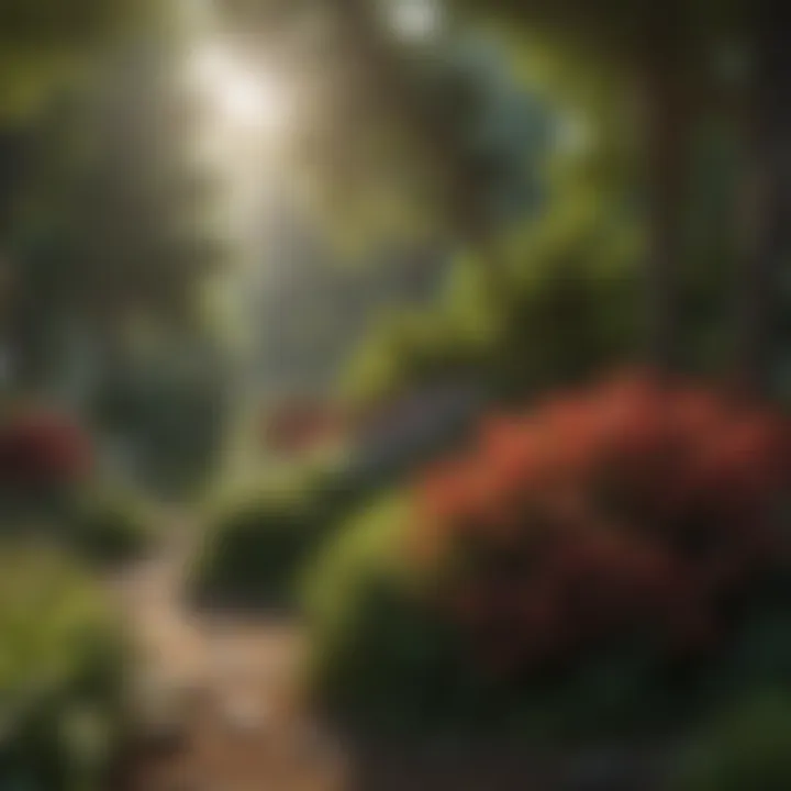 A vibrant scene showcasing a variety of native shrubs in a landscaped garden