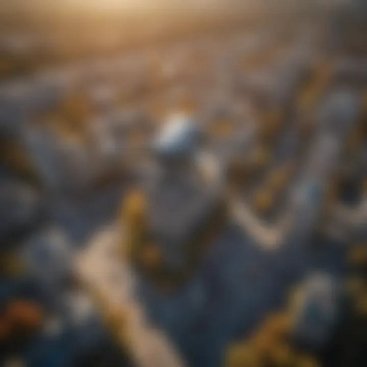 Aerial view of drone flying over urban landscape