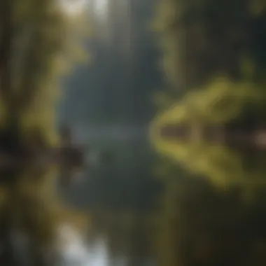 Reflection of angler in tranquil water