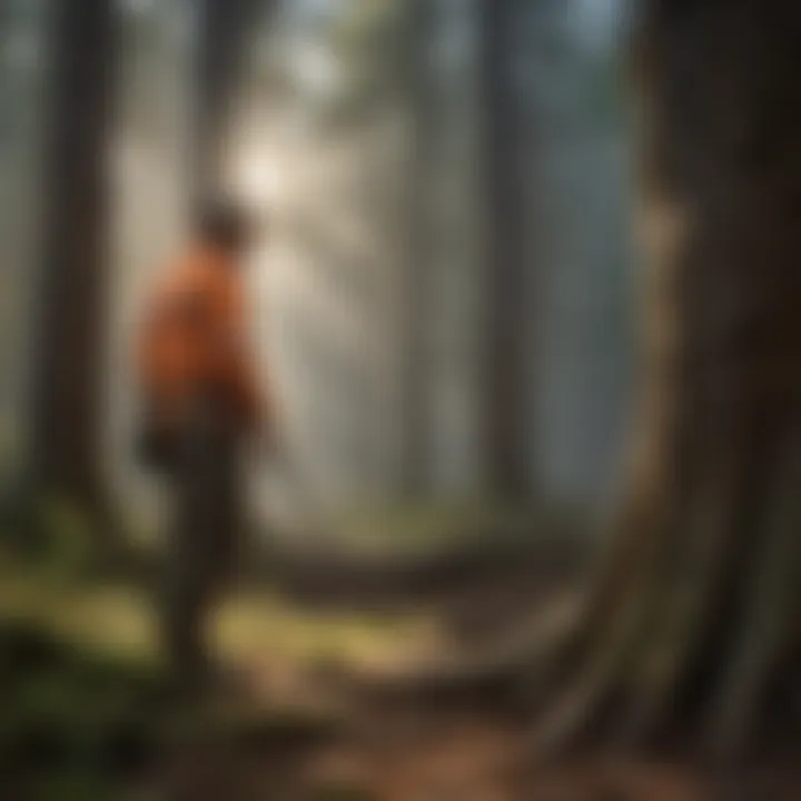 Forest ranger inspecting tree for health and sustainability