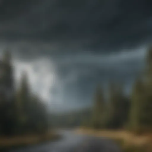 A weather radar screen displaying storm patterns