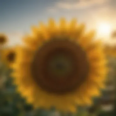 Sunflower Field with Bees Collecting Pollen