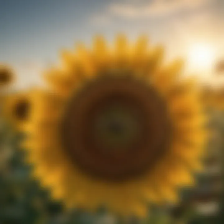 Sunflower Field with Bees Collecting Pollen