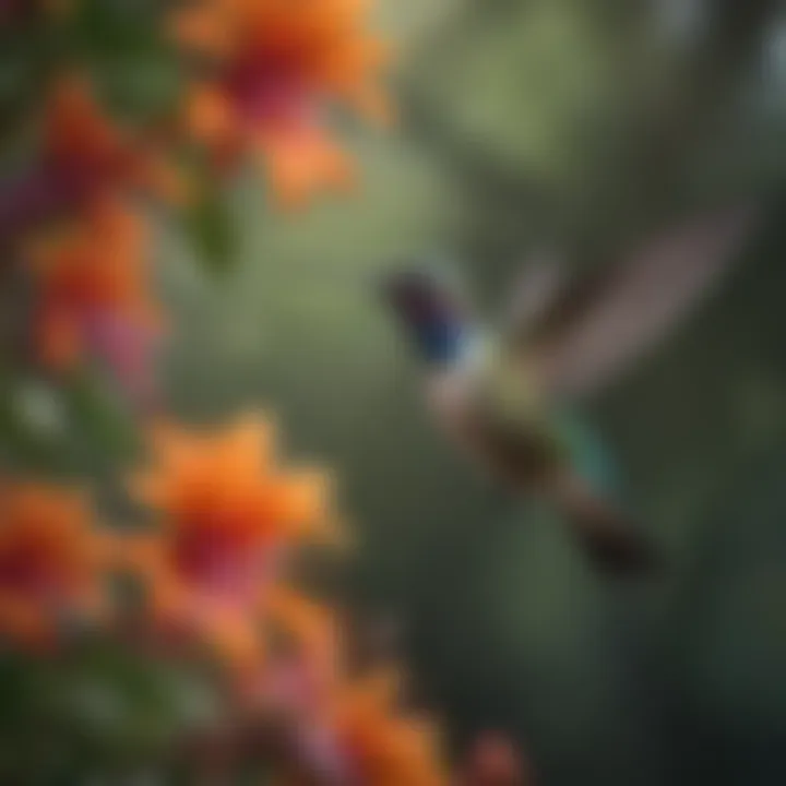 Graceful Hummingbird Savoring Sweet Nectar from Colorful Flowers Exotic Hummingbird Feeding on Nectar