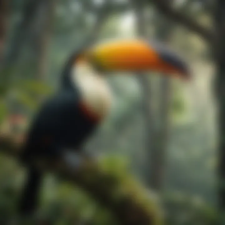 Toucan with its Distinctive Beak Roaming the Lush Tropical Forest Majestic Toucan in Tropical Forest