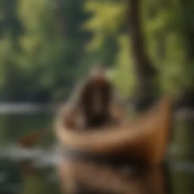 Navigating Tradition: The Elegance of Nez Perce Canoe Craftsmanship An artistically crafted Nez Perce birch bark canoe gliding gracefully on the water