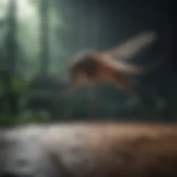 Illustration depicting a mosquito in a dimly lit room