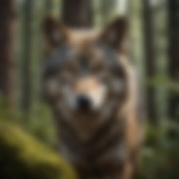 A close-up of a wolf in its natural habitat, showcasing its majestic features