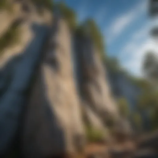 Stunning granite cliffs towering under a bright blue sky