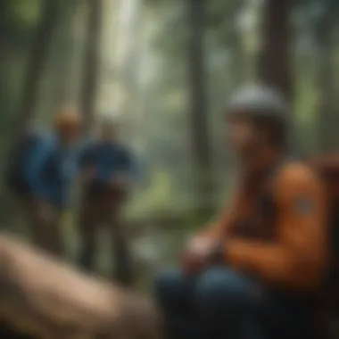 Safety First: Climbers Sharing Insights A group of climbers discussing safety measures before a climb
