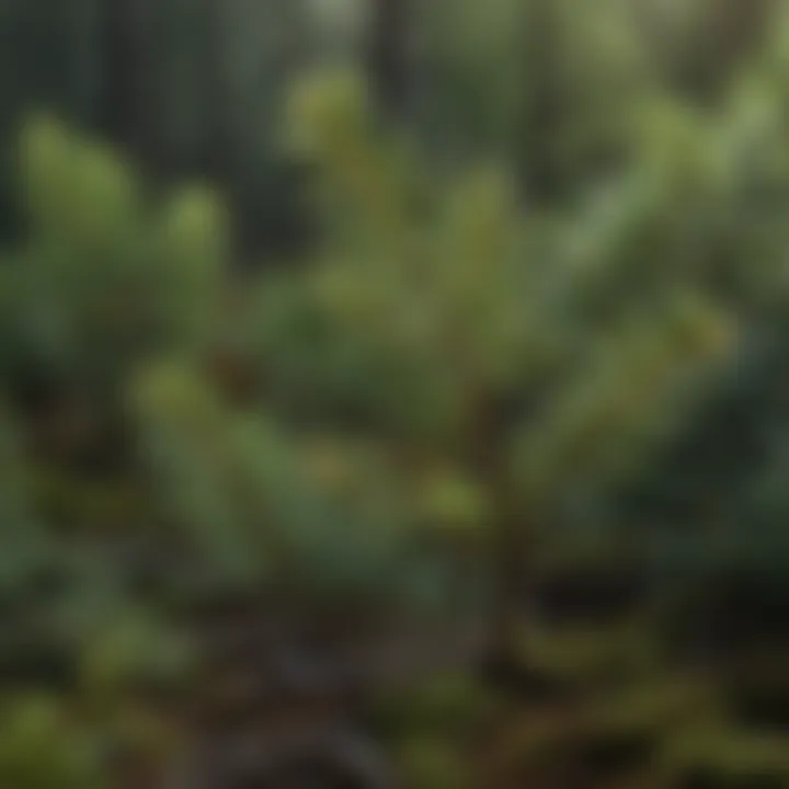 Close-up view of Norwegian spruce seedlings showcasing their needle-like leaves