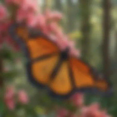 Close-up of a monarch butterfly perched on a colorful blossom