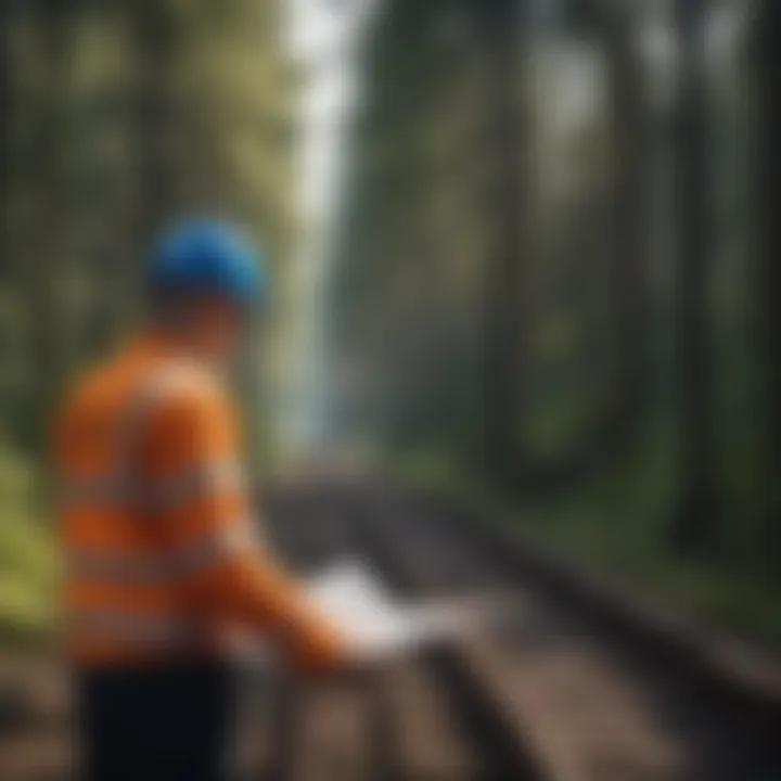 Safety inspector assessing compliance with rail height regulations