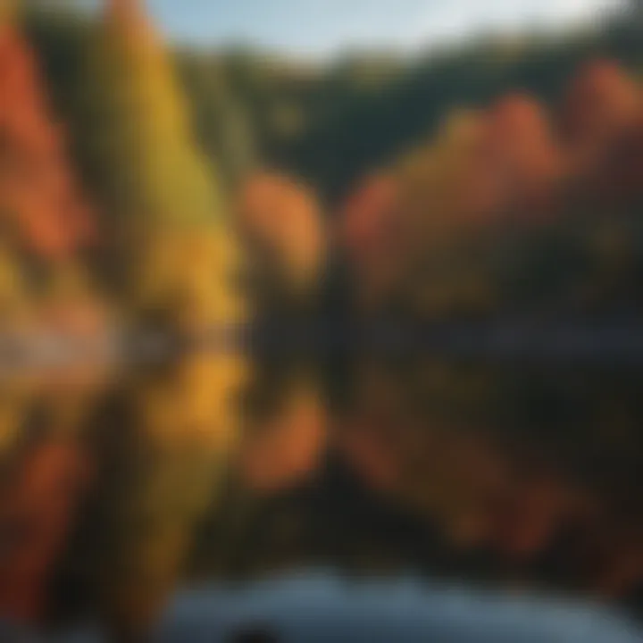 A serene lake reflecting the brilliant hues of fall