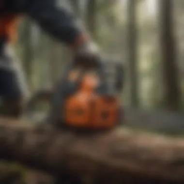Chainsaw trimming branches in a sustainable forestry setting
