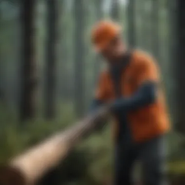 Forestry worker using a pole saw to remove branches