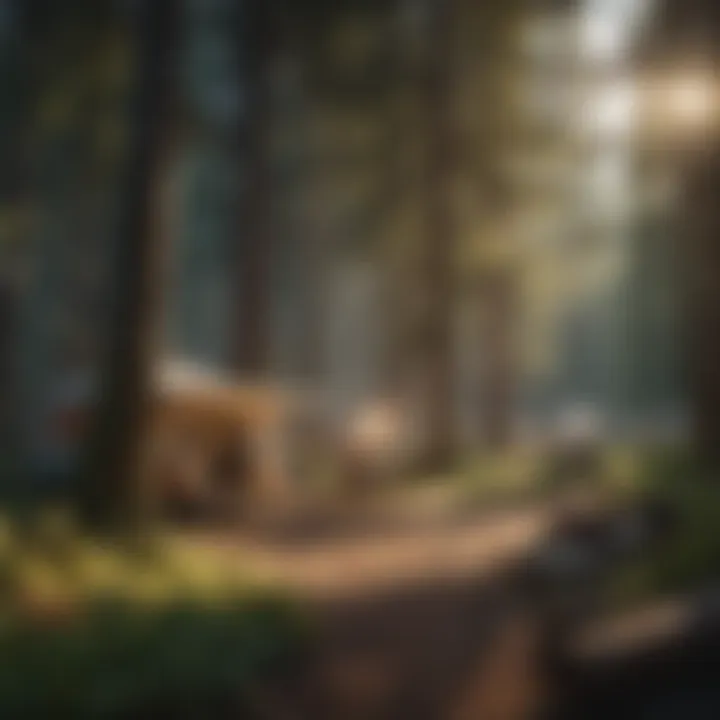 Rustic campsite nestled among towering trees