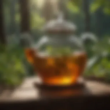 Organic herbal tea brewing in a clear glass teapot