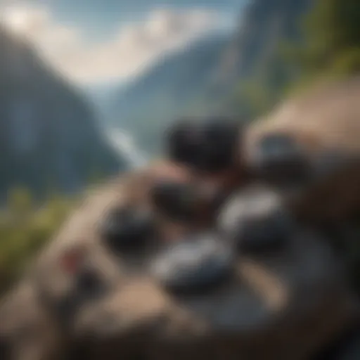 Outdoor adventure gear on a rocky cliff
