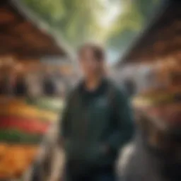 Teenager working in a vibrant outdoor market