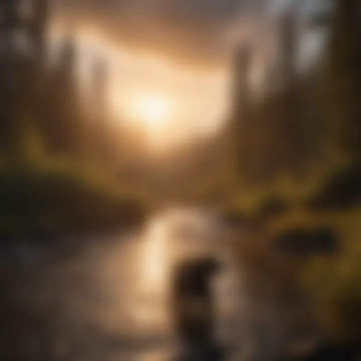 Silhouette of a brown bear against the setting sun