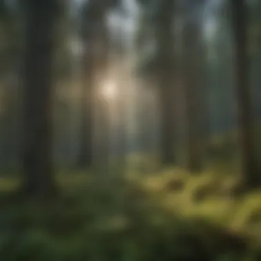 Panoramic view of a lush forest ecosystem dominated by mountain hemlocks