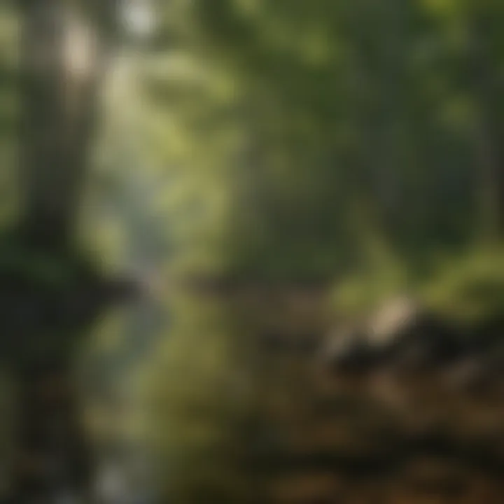 Panoramic view of Maine's lush forest surrounding a tranquil fishing spot