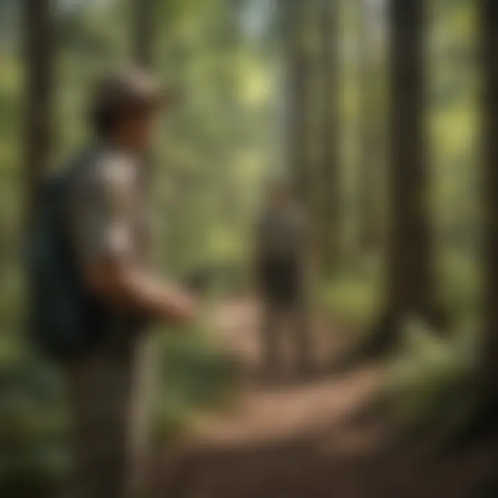 Park ranger engaging with visitors and educating about conservation.