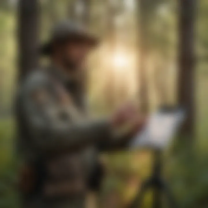 Park ranger conducting a wildlife survey in the field.