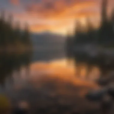 Sunset casting golden hues over the tranquil surface of Payette Lake