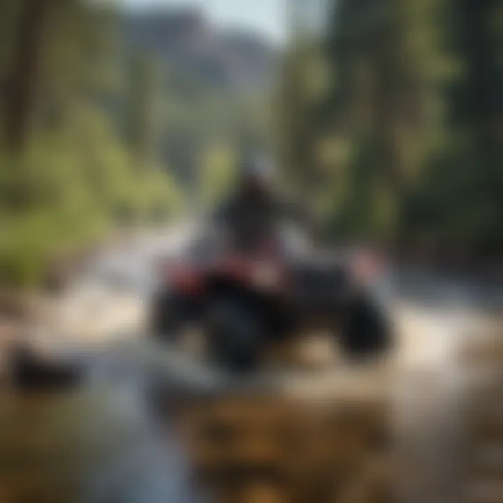 ATV rider crossing a rugged riverbed