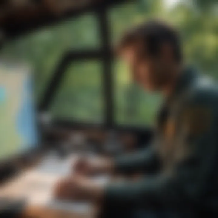 A pilot reviewing charts and planning a flight