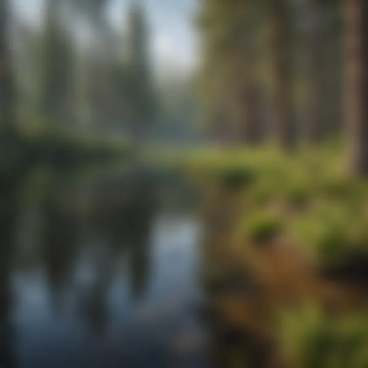 Diverse flora along the shores of Pine Flats Lake, highlighting the ecological variety.