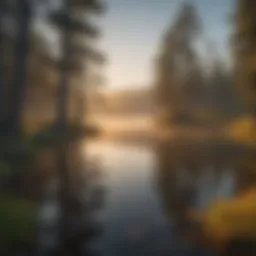 A serene view of Pine Flats Lake at sunrise, showcasing the calm waters and surrounding hills.