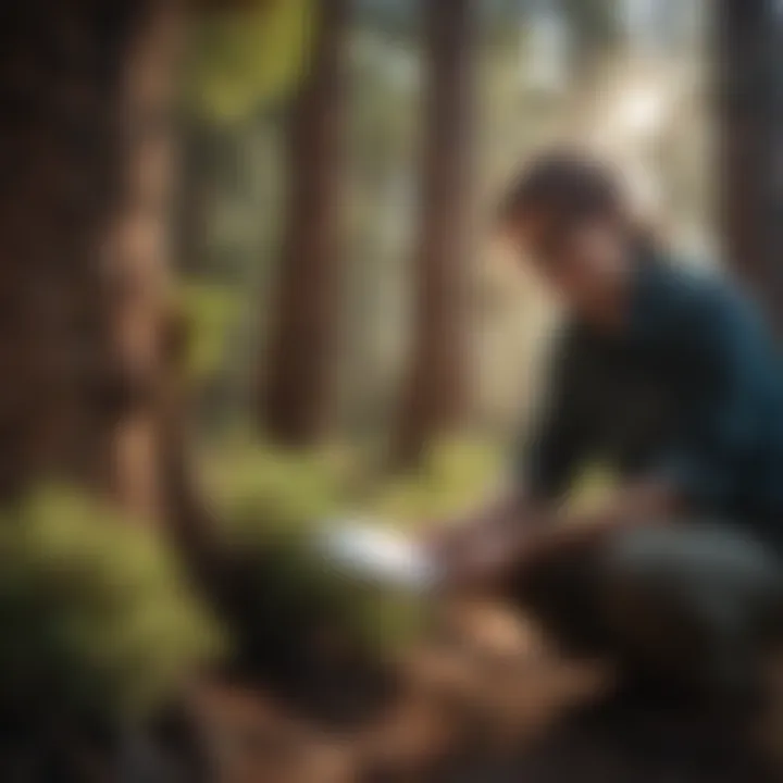 Researcher Studying Pine Tree Adaptations A researcher studying pine tree adaptations in a Utah forest.