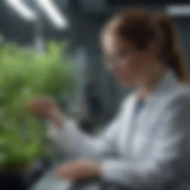 Biotechnologist analyzing plant samples in a lab