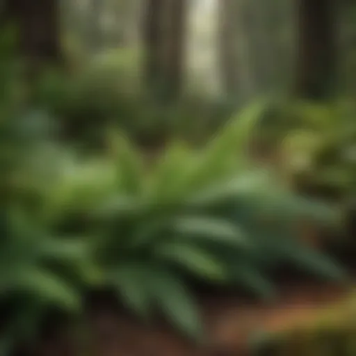 A lush green forest floor adorned with various fern species.