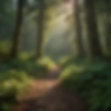 Serene Woodland with Ferns A serene woodland scene with ferns growing among trees.