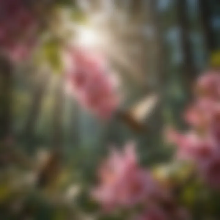 Bees and butterflies collecting nectar from blossoms