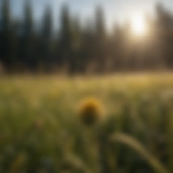 Pollen Dispersal in a Sunlit Meadow Pollen grains being dispersed by a gentle breeze in a sunlit meadow