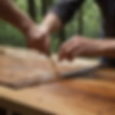 Woodworker applying polyurethane glue to intricate joinery