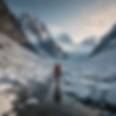 Lone hiker amidst vast icy landscape