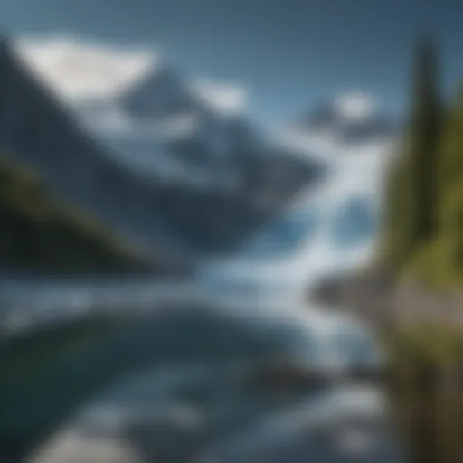 Majestic glacier towering over serene lake